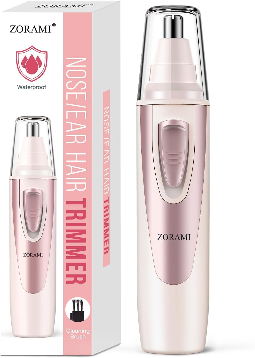 Ear and Nose Hair Trimmer Clipper - 2025 Professional Painless Eyebrow & Facial Hair Trimmer for Men Women, Battery-Operated Trimmer with IPX7 Waterproof, Dual Edge Blades for Easy Cleansing Pink