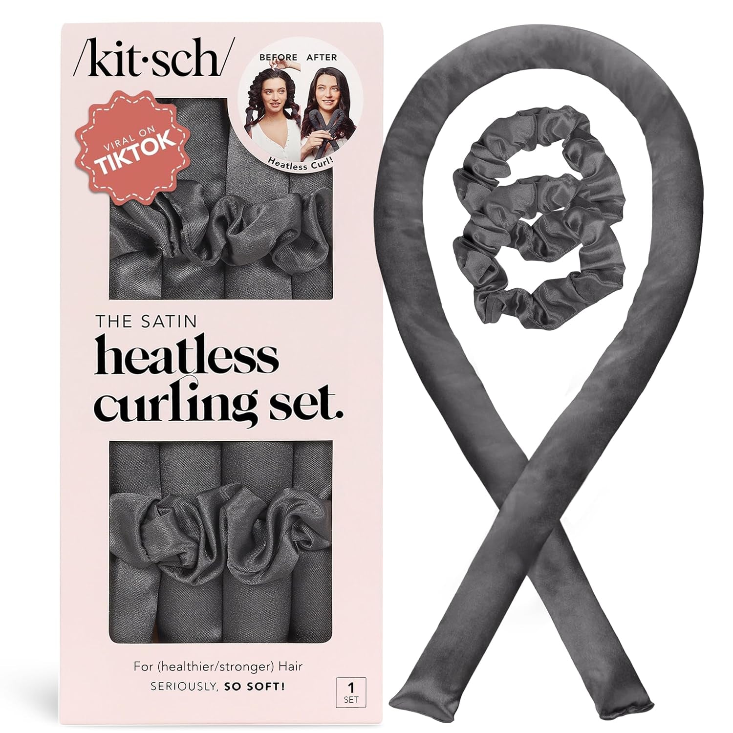 Satin Heatless Curling Set – Heatless Curls Overnight with 34" Hair Curler & 2 Satin Scrunchies – Comfortable Hair Curlers to Sleep in for Frizz-Free, No Heat Damage Styling - Sunset Tie Dye