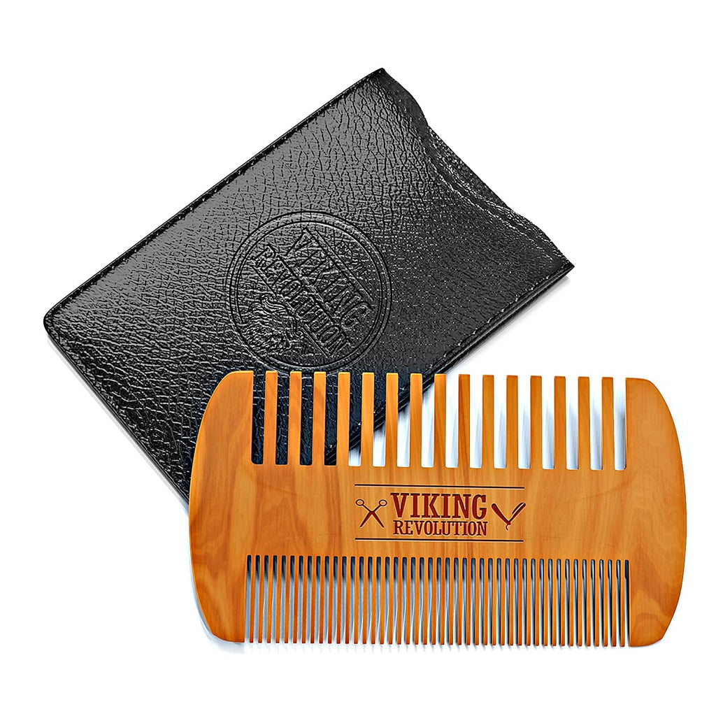 Beard Comb & Beard Brush Set for Men -- Natural Boar Bristle Brush and Dual Action Pear Wood Comb W/Velvet Travel Pouch - Great for Grooming Beards and Mustaches