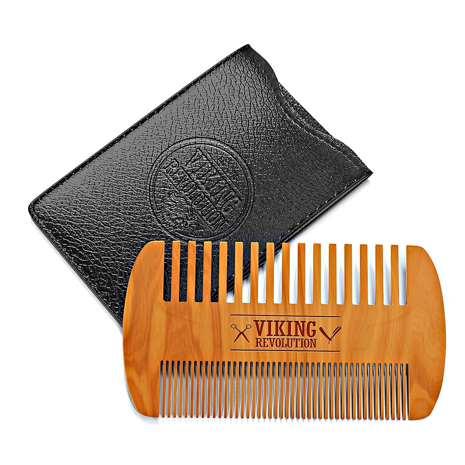 Beard Comb & Beard Brush Set for Men -- Natural Boar Bristle Brush and Dual Action Pear Wood Comb W/Velvet Travel Pouch - Great for Grooming Beards and Mustaches