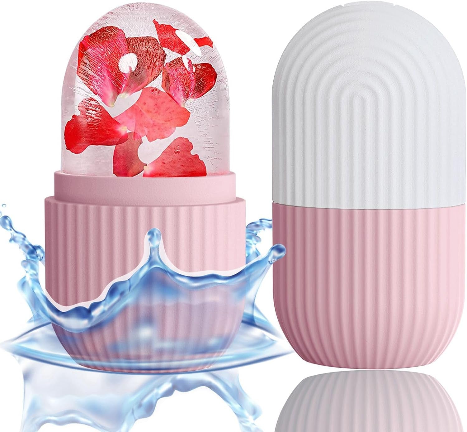 Ice Cube Roller Massager for Face, Eyes and Neck Naturally Conditioning and Skin Care,De-Puff Eye Bags,Reduce Migraine Pain,Reusable Massage Silicone Ice Mold (Pink)