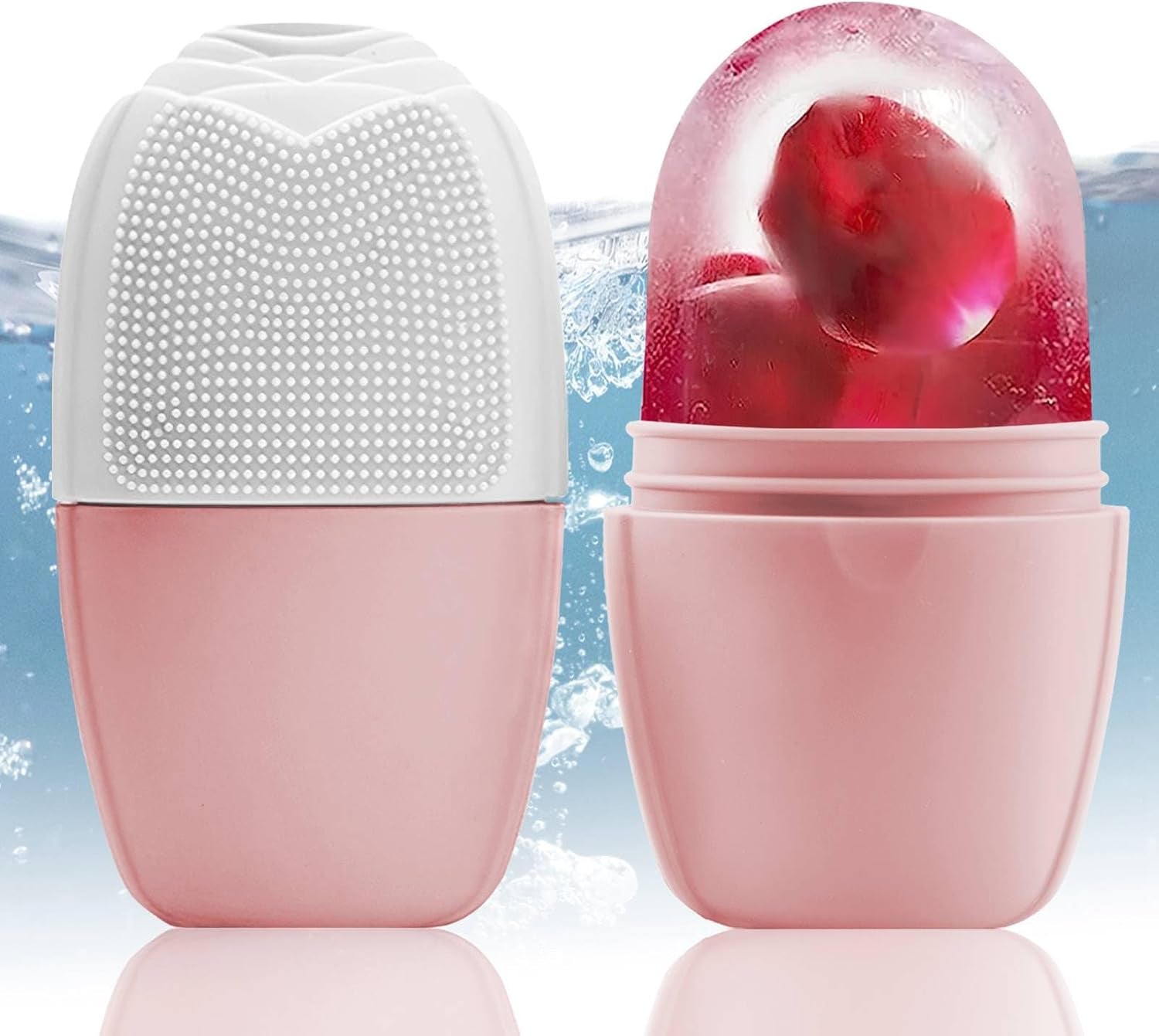 Ice Cube Roller Massager for Face, Eyes and Neck Naturally Conditioning and Skin Care,De-Puff Eye Bags,Reduce Migraine Pain,Reusable Massage Silicone Ice Mold (Pink)