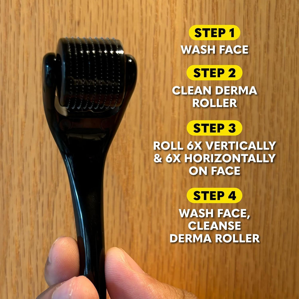 Derma Roller for Face, Body and Scalp - Microneedling for Men and Women with 540 Titanium Microneedles - Beard Roller & Micro Needling Scalp Hair - Black