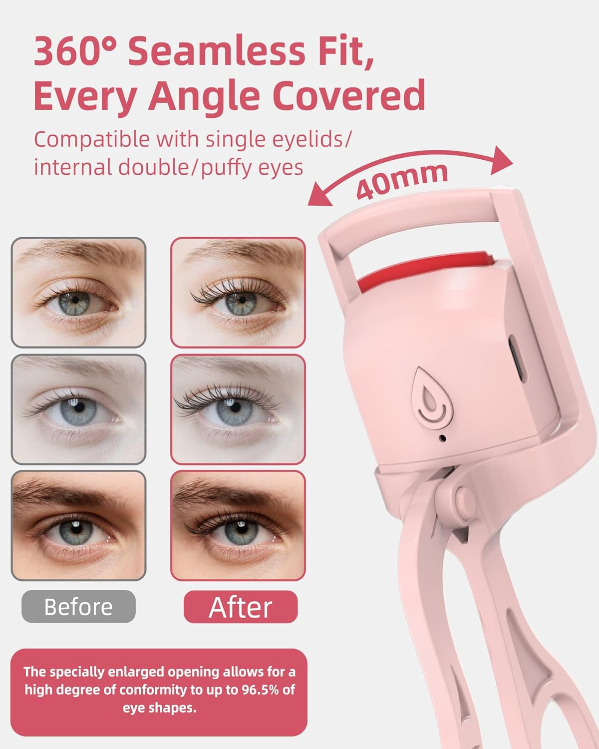 Heated Eyelash Curler, 5S Fast Heating Electric Eyelash Curler, Safe Anti-Scald Eyelash Curlers with Silicone Pad, Type-C Quick Charge, Intelligent Temp Control, 24H Long-Lasting Curls (Pink)