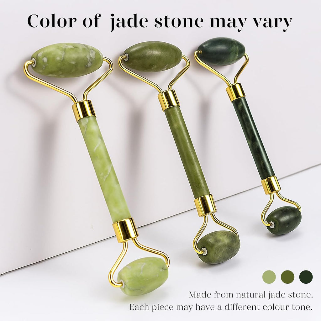 Icyme Gua Sha & Jade Roller Facial Tools Face Roller and Gua Sha Set for Puffiness and Redness Reducing Skin Care Routine, Self Care Gift for Men Women - Green