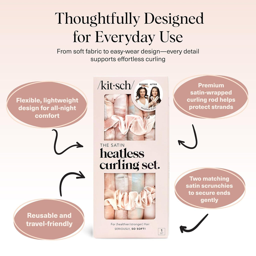 Satin Heatless Curling Set – Heatless Curls Overnight with 34" Hair Curler & 2 Satin Scrunchies – Comfortable Hair Curlers to Sleep in for Frizz-Free, No Heat Damage Styling - Sunset Tie Dye