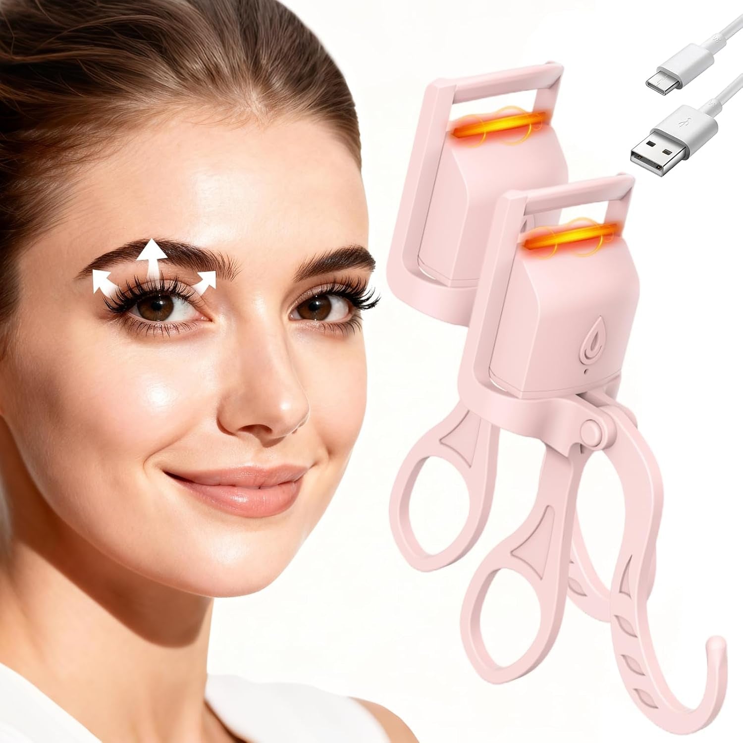 Heated Eyelash Curler, 5S Fast Heating Electric Eyelash Curler, Safe Anti-Scald Eyelash Curlers with Silicone Pad, Type-C Quick Charge, Intelligent Temp Control, 24H Long-Lasting Curls (Pink)