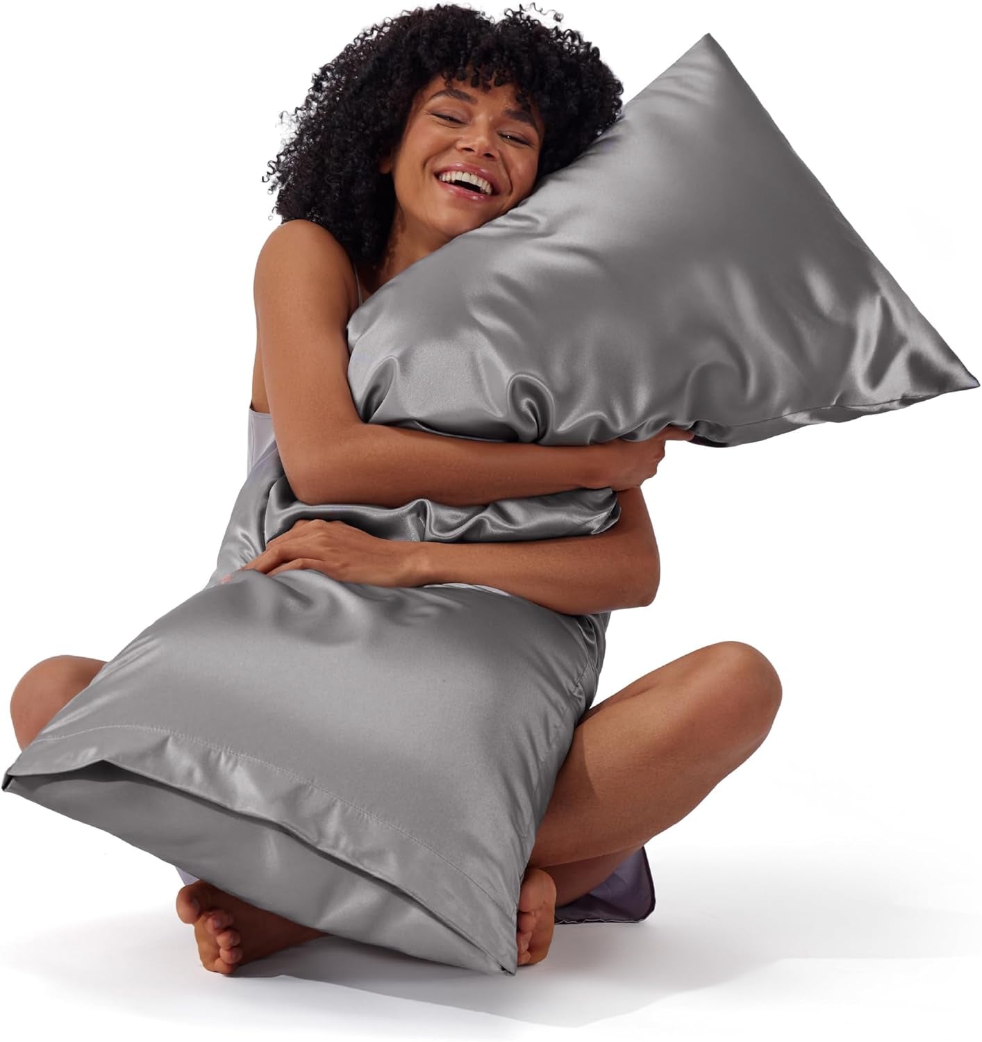 Satin Pillowcase, Similar to Silk Pillow Cases Queen Size Set of 2, Cooling Pillow Case with Envelope Closure, Christmas Room Decor Gifts for Women Men, Silver Grey, 20X30 Inches, 2Pcs