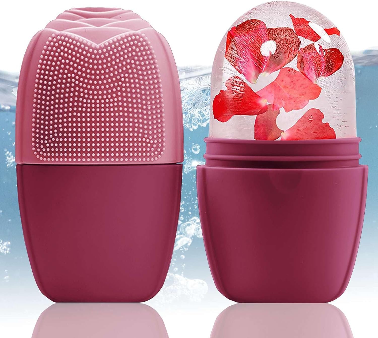 Ice Cube Roller Massager for Face, Eyes and Neck Naturally Conditioning and Skin Care,De-Puff Eye Bags,Reduce Migraine Pain,Reusable Massage Silicone Ice Mold (Pink)