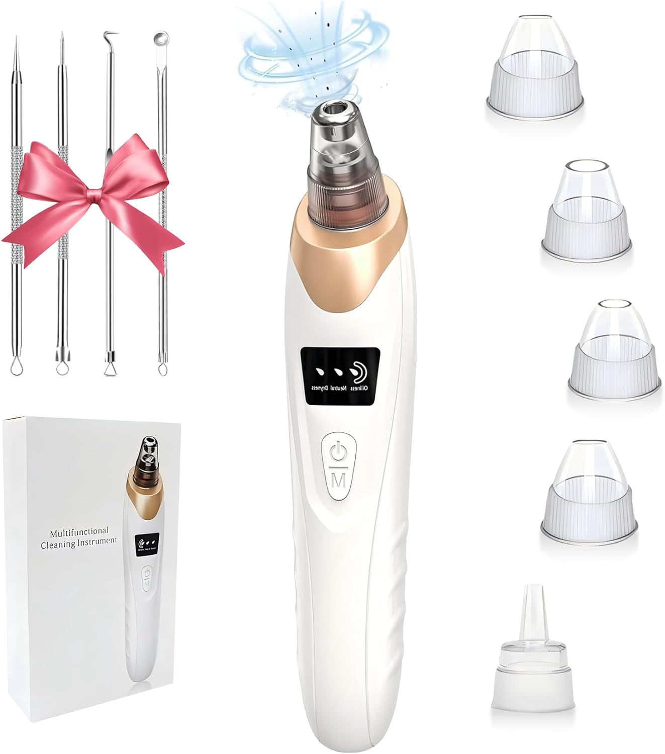 Blackhead Remover Vacuum - Professional Blackhead Extractor for Face with 3 Adjustable Suction Levels, USB Rechargeable Pore Cleaner, and 5 Interchangeable Probes (White)