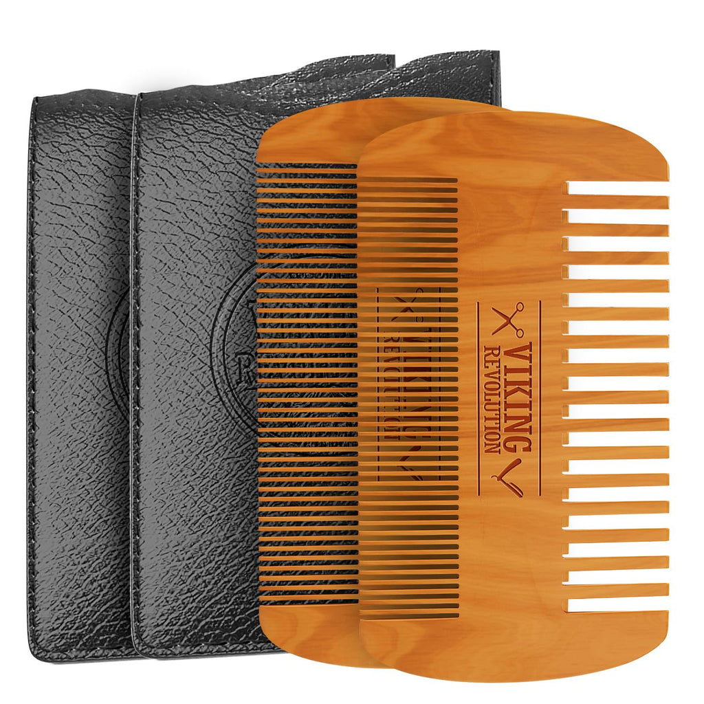 Beard Comb & Beard Brush Set for Men -- Natural Boar Bristle Brush and Dual Action Pear Wood Comb W/Velvet Travel Pouch - Great for Grooming Beards and Mustaches