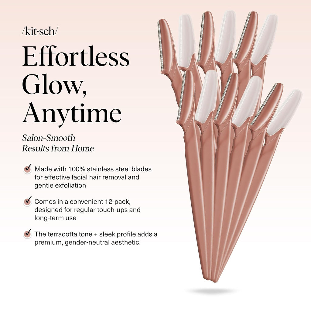 Dermaplane Razor for Women Face – Face Razors for Women & Men, Eyebrow Trimmer & Face Shaver – Exfoliating Facial Razor & Skin Care Tool for Smoother Skin - Terracotta, 12 Pcs