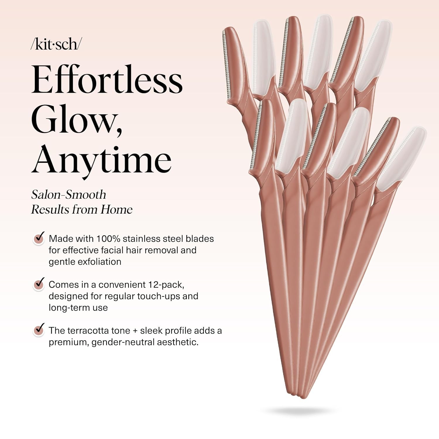 Dermaplane Razor for Women Face – Face Razors for Women & Men, Eyebrow Trimmer & Face Shaver – Exfoliating Facial Razor & Skin Care Tool for Smoother Skin - Terracotta, 12 Pcs