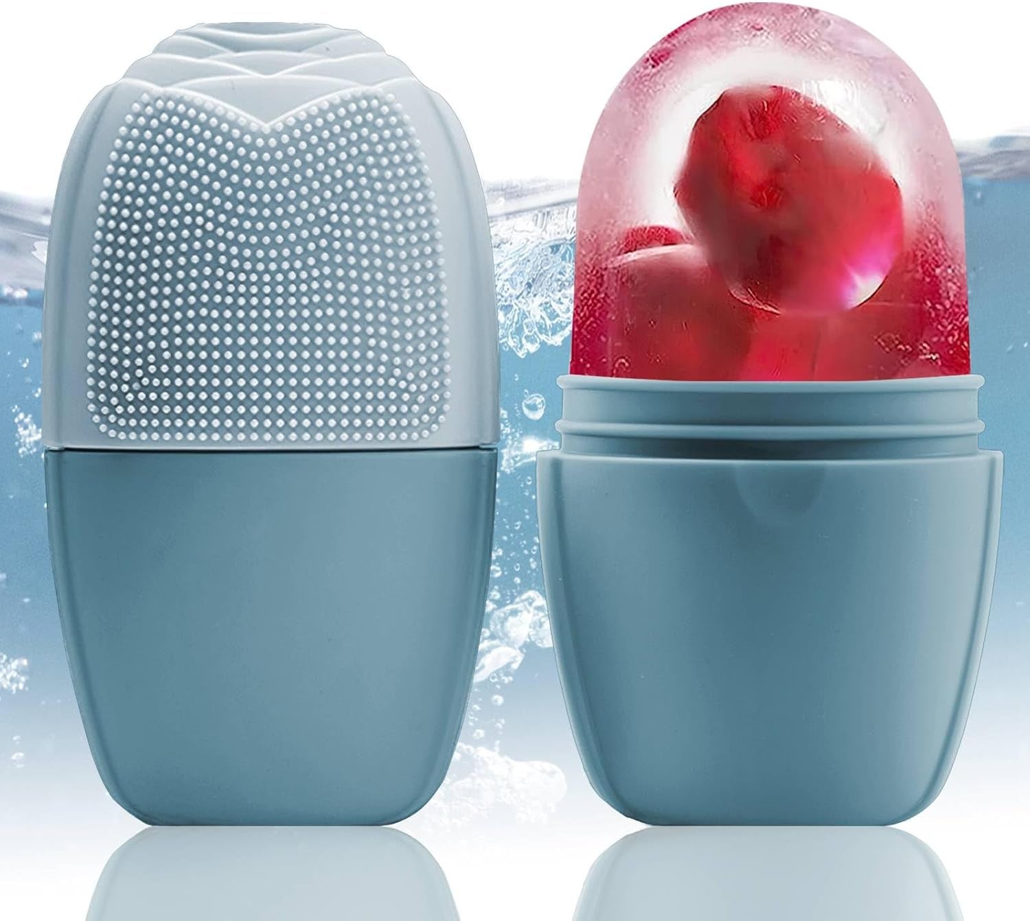 Ice Cube Roller Massager for Face, Eyes and Neck Naturally Conditioning and Skin Care,De-Puff Eye Bags,Reduce Migraine Pain,Reusable Massage Silicone Ice Mold (Pink)