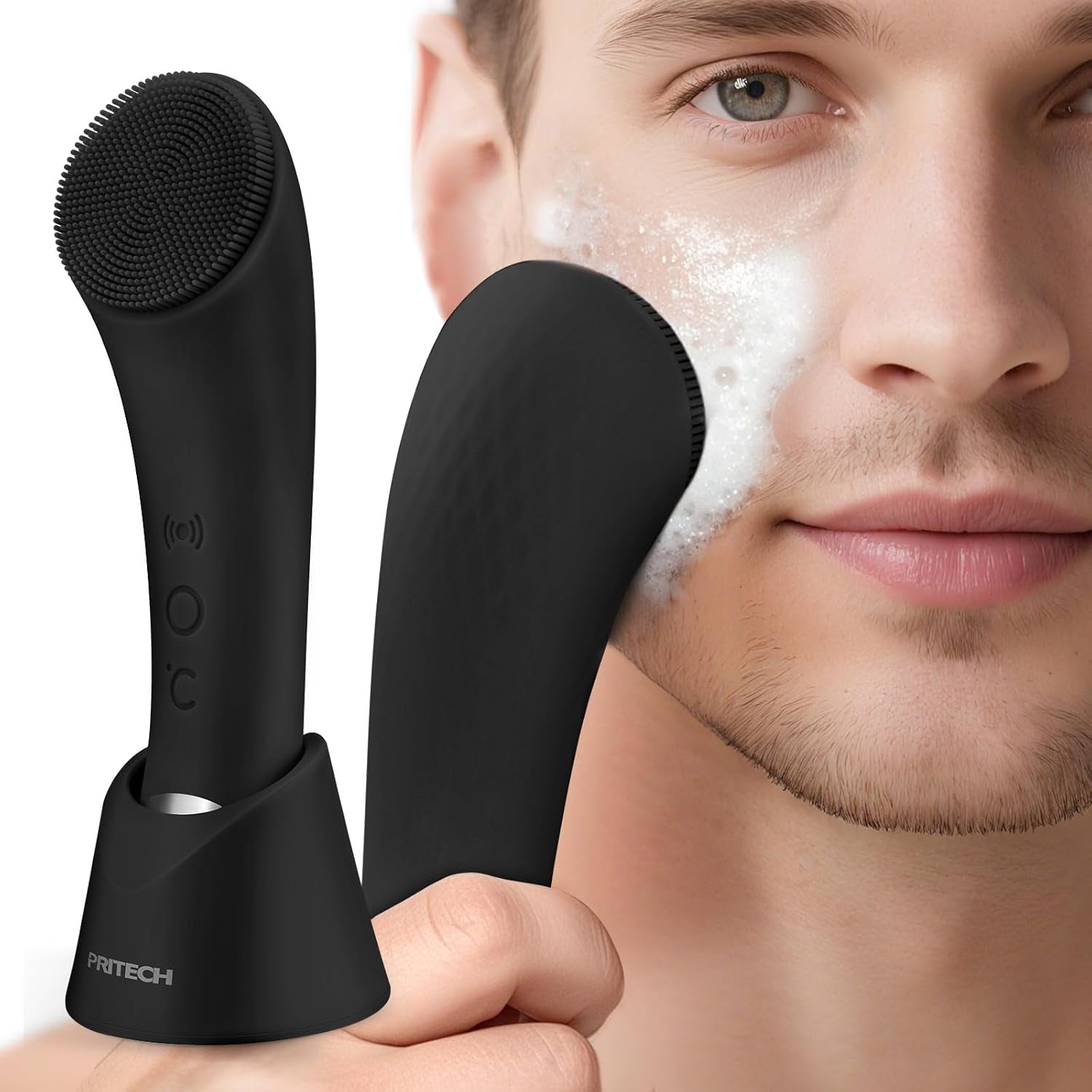 Facial Cleansing Brush, Rechargeable Silicone Face Scrubber with Heat Massage End, Vibrating Exfoliator Scrubber for Deep Cleaning, Waterproof Face Brush for Women and Men (Pink)