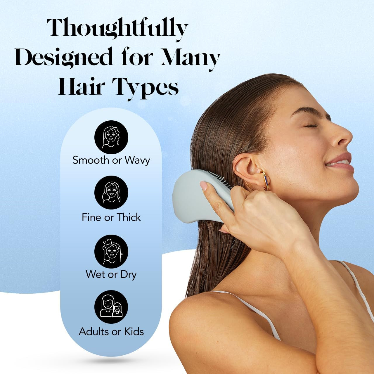 Detangler Brush – Gentle Curly Hair Brush with Flexible Bristles for All Hair Types - Wet or Dry | Detangling Hair Brushes for Women & Men, Adults & Kids - Haze Blue