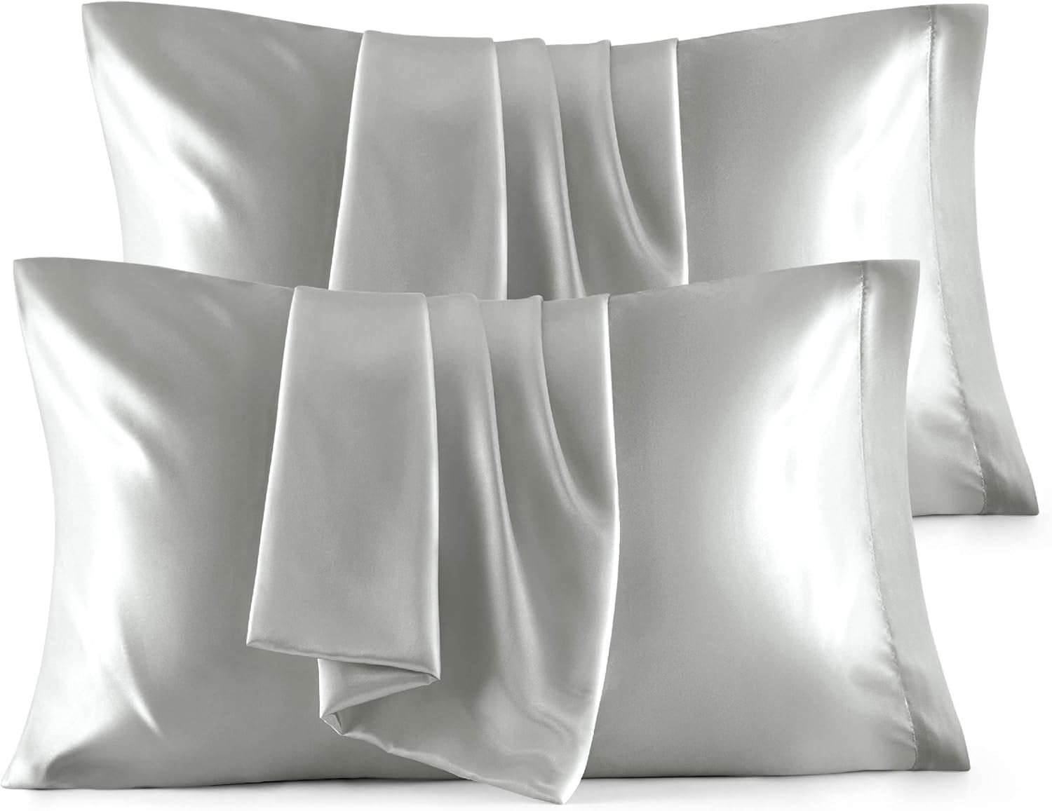 Satin Pillowcase, Similar to Silk Pillow Cases Queen Size Set of 2, Cooling Pillow Case with Envelope Closure, Christmas Room Decor Gifts for Women Men, Silver Grey, 20X30 Inches, 2Pcs