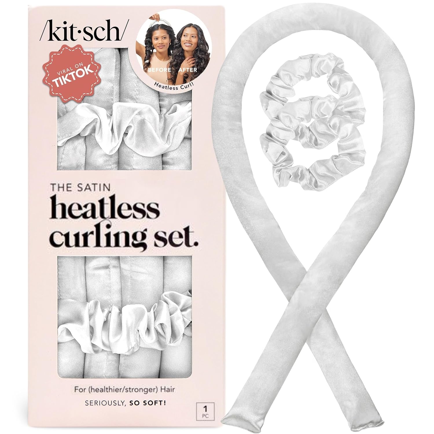 Satin Heatless Curling Set – Heatless Curls Overnight with 34" Hair Curler & 2 Satin Scrunchies – Comfortable Hair Curlers to Sleep in for Frizz-Free, No Heat Damage Styling - Sunset Tie Dye