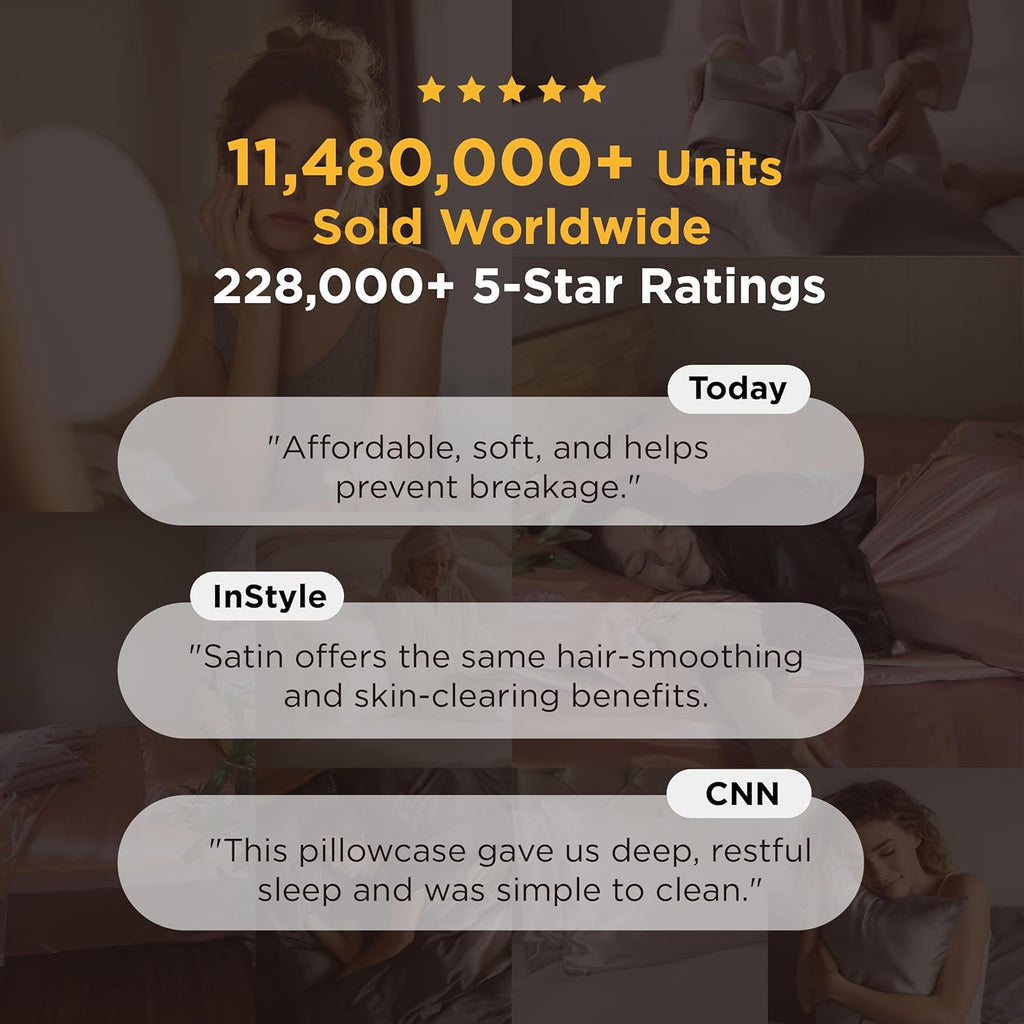 Satin Pillowcase, Similar to Silk Pillow Cases Queen Size Set of 2, Cooling Pillow Case with Envelope Closure, Christmas Room Decor Gifts for Women Men, Silver Grey, 20X30 Inches, 2Pcs