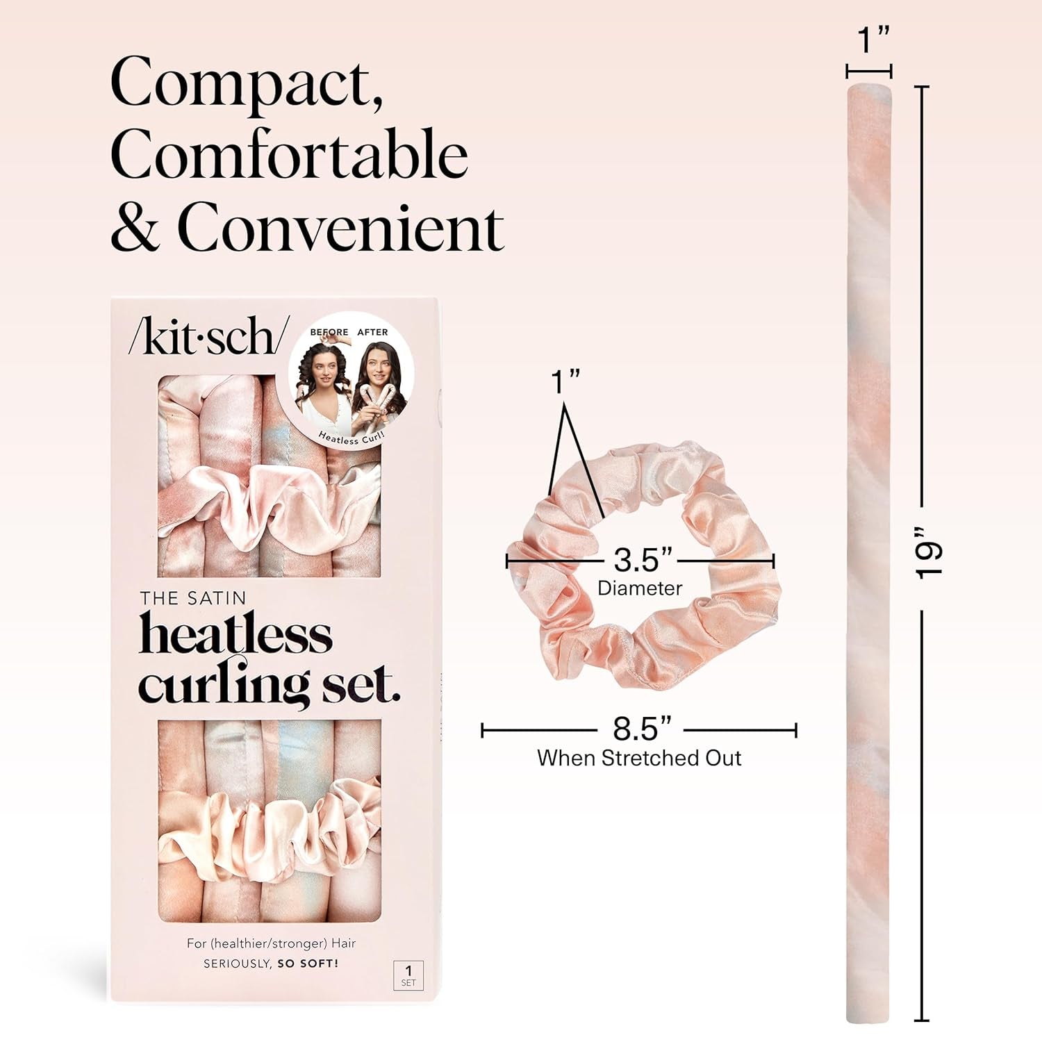 Satin Heatless Curling Set – Heatless Curls Overnight with 34" Hair Curler & 2 Satin Scrunchies – Comfortable Hair Curlers to Sleep in for Frizz-Free, No Heat Damage Styling - Sunset Tie Dye