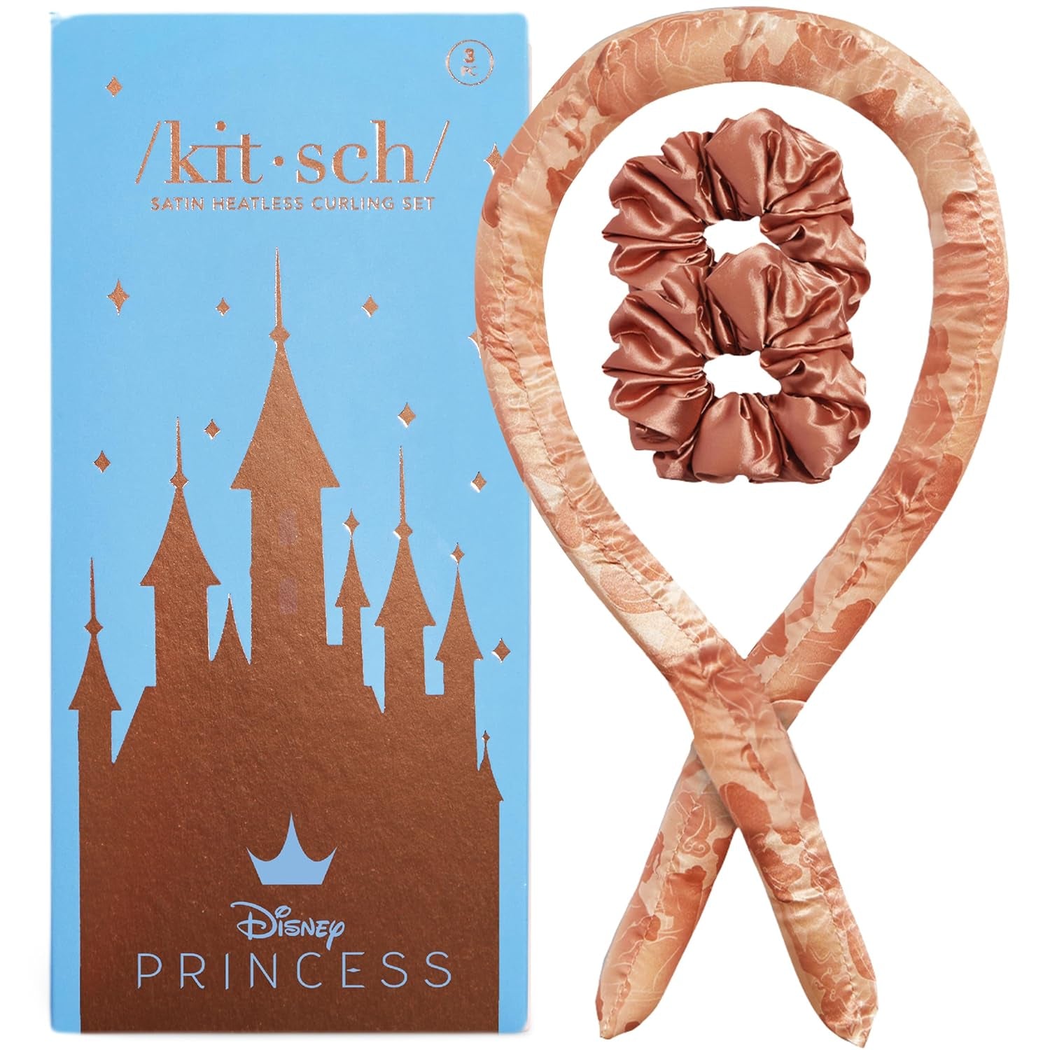 Satin Heatless Curling Set – Heatless Curls Overnight with 34" Hair Curler & 2 Satin Scrunchies – Comfortable Hair Curlers to Sleep in for Frizz-Free, No Heat Damage Styling - Sunset Tie Dye