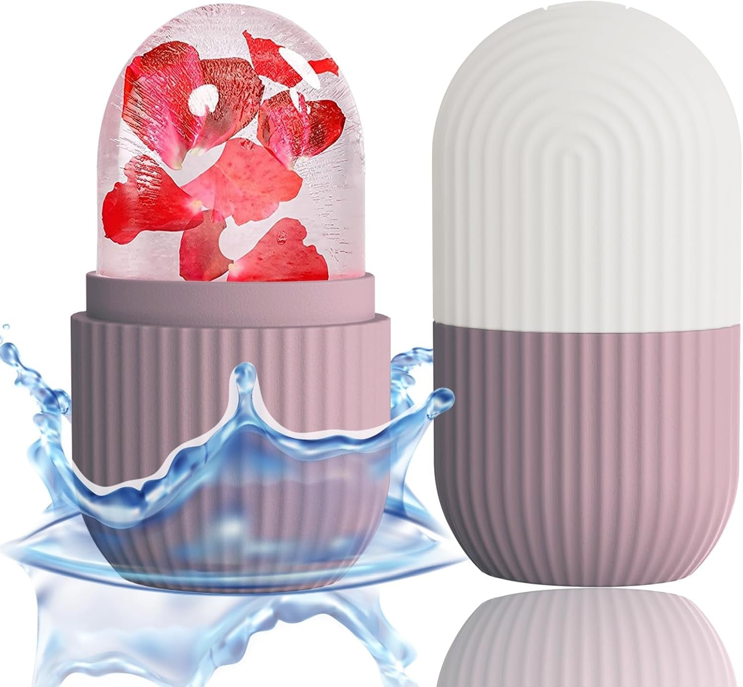 Ice Cube Roller Massager for Face, Eyes and Neck Naturally Conditioning and Skin Care,De-Puff Eye Bags,Reduce Migraine Pain,Reusable Massage Silicone Ice Mold (Pink)