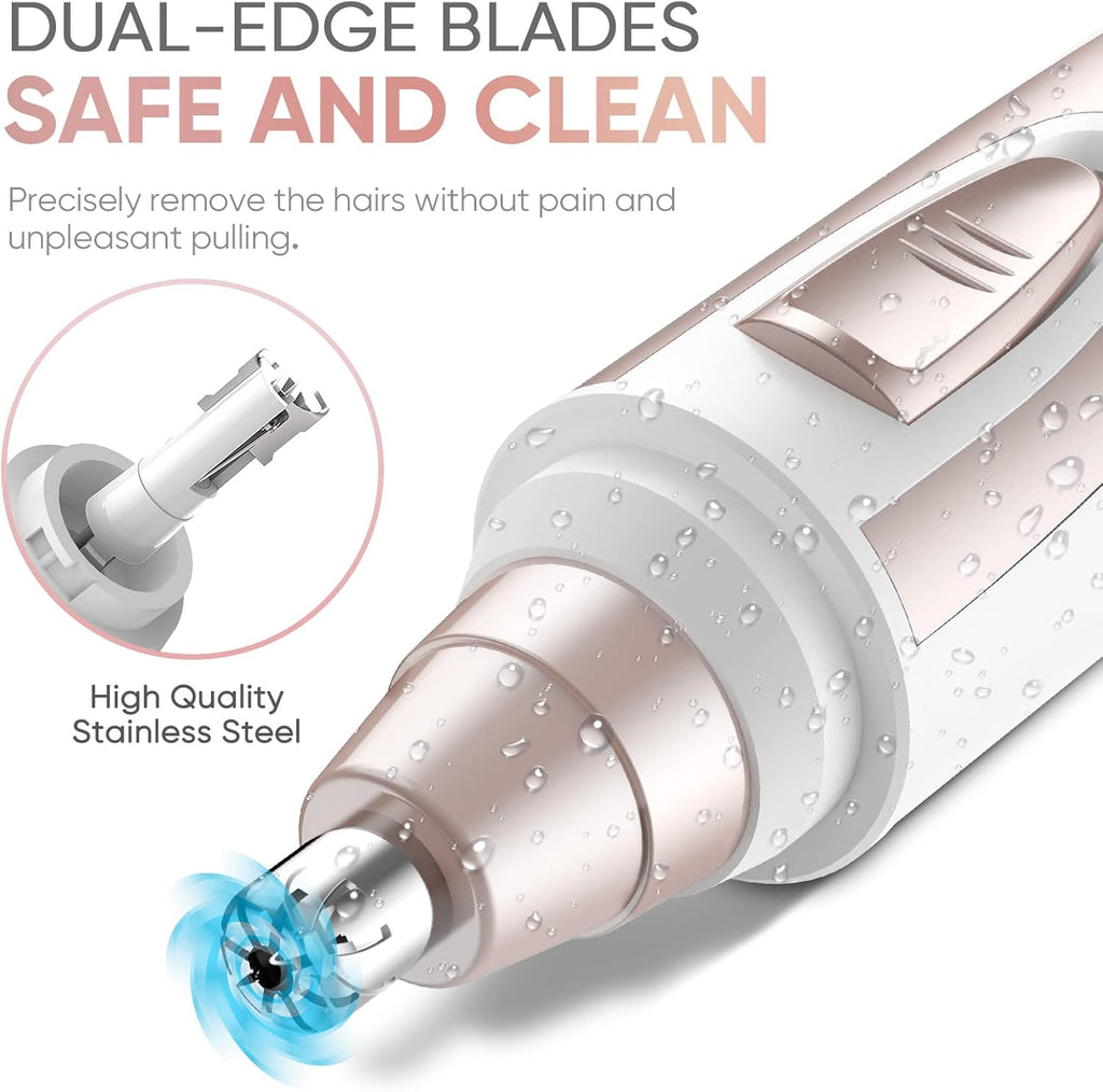 Ear and Nose Hair Trimmer Clipper - 2025 Professional Painless Eyebrow & Facial Hair Trimmer for Men Women, Battery-Operated Trimmer with IPX7 Waterproof, Dual Edge Blades for Easy Cleansing Pink