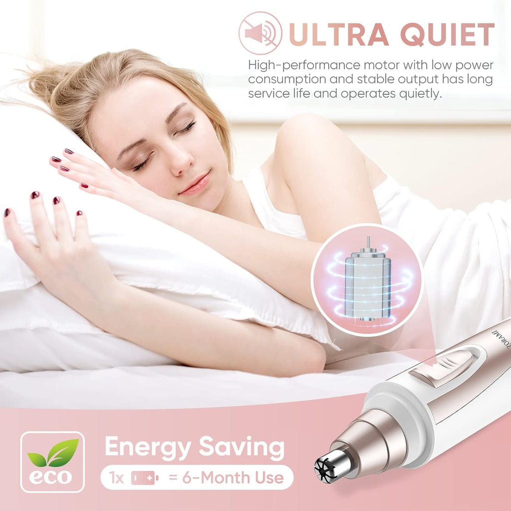 Ear and Nose Hair Trimmer Clipper - 2025 Professional Painless Eyebrow & Facial Hair Trimmer for Men Women, Battery-Operated Trimmer with IPX7 Waterproof, Dual Edge Blades for Easy Cleansing Pink