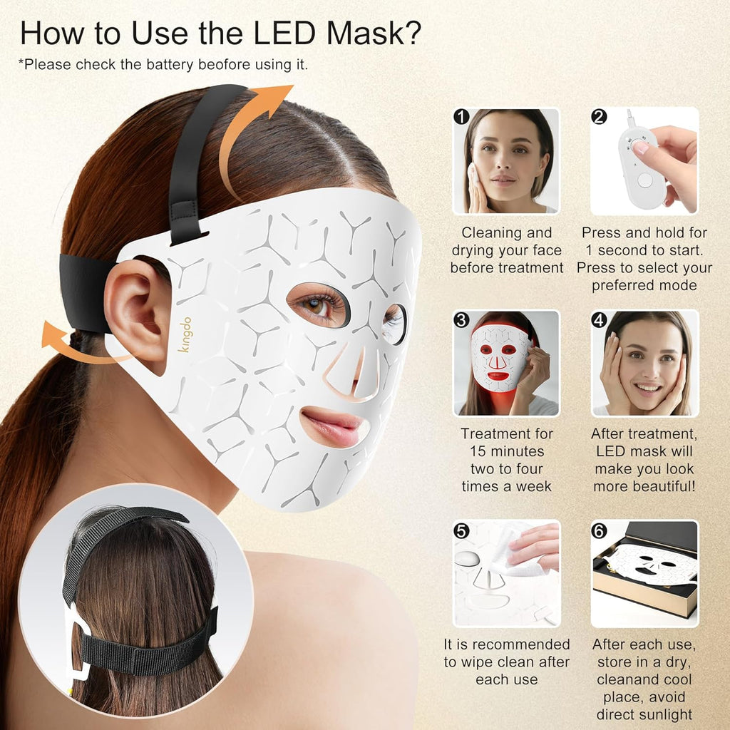 Red Light Therapy for Face, 4 Modes LED Face Mask Infrared Light Therapy with Remote, Portable and Rechargeable Design with Timer Function for Home Use