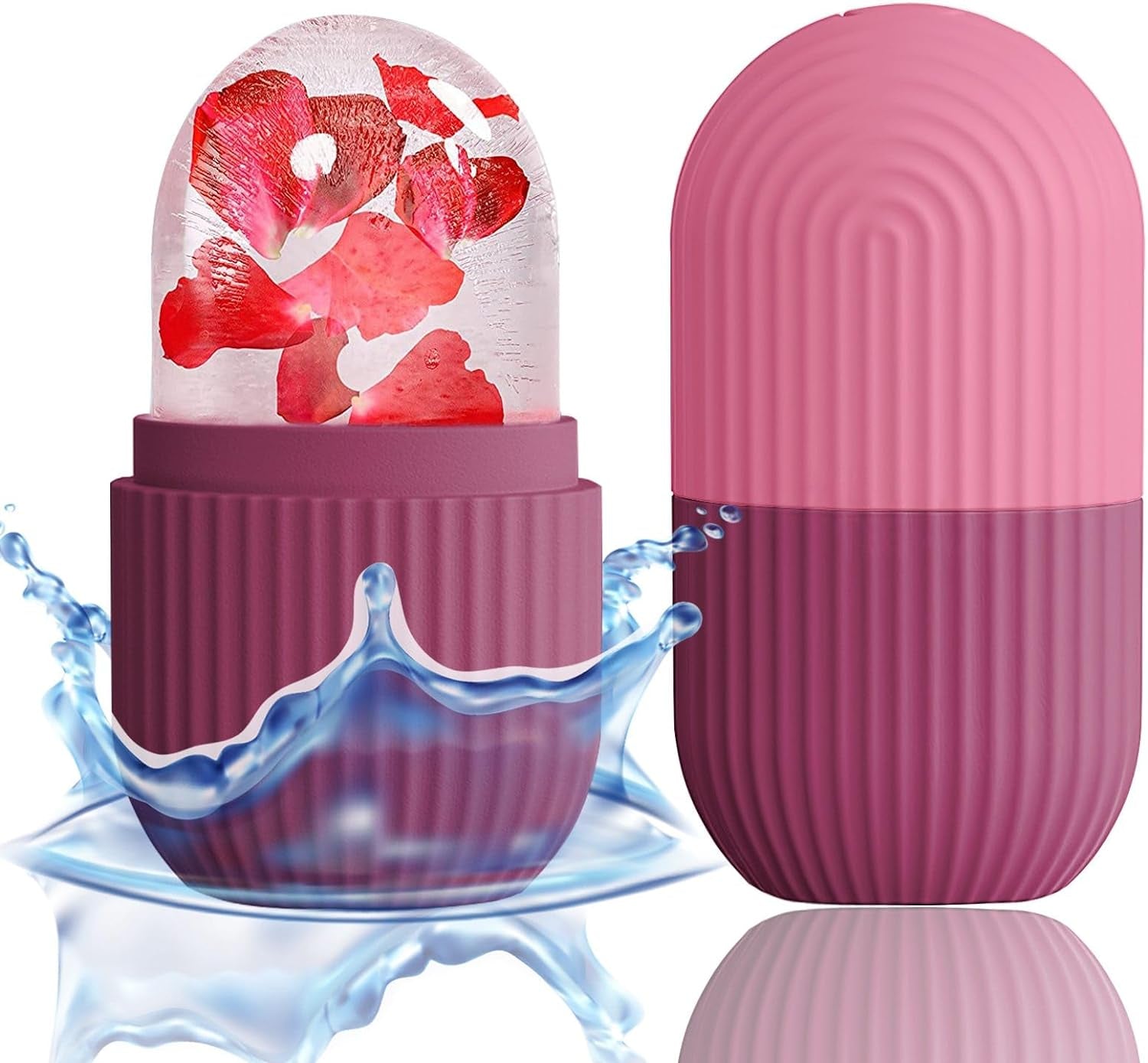 Ice Cube Roller Massager for Face, Eyes and Neck Naturally Conditioning and Skin Care,De-Puff Eye Bags,Reduce Migraine Pain,Reusable Massage Silicone Ice Mold (Pink)