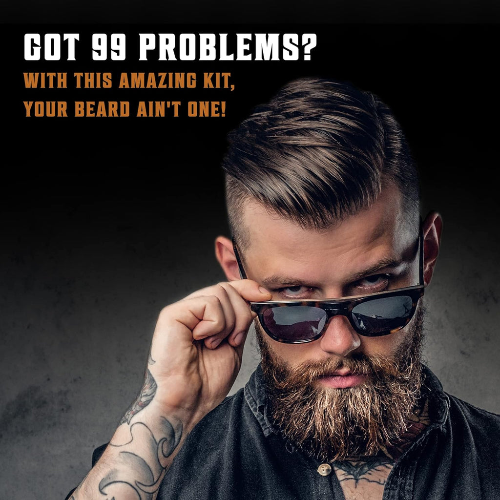 Beard Comb & Beard Brush Set for Men -- Natural Boar Bristle Brush and Dual Action Pear Wood Comb W/Velvet Travel Pouch - Great for Grooming Beards and Mustaches