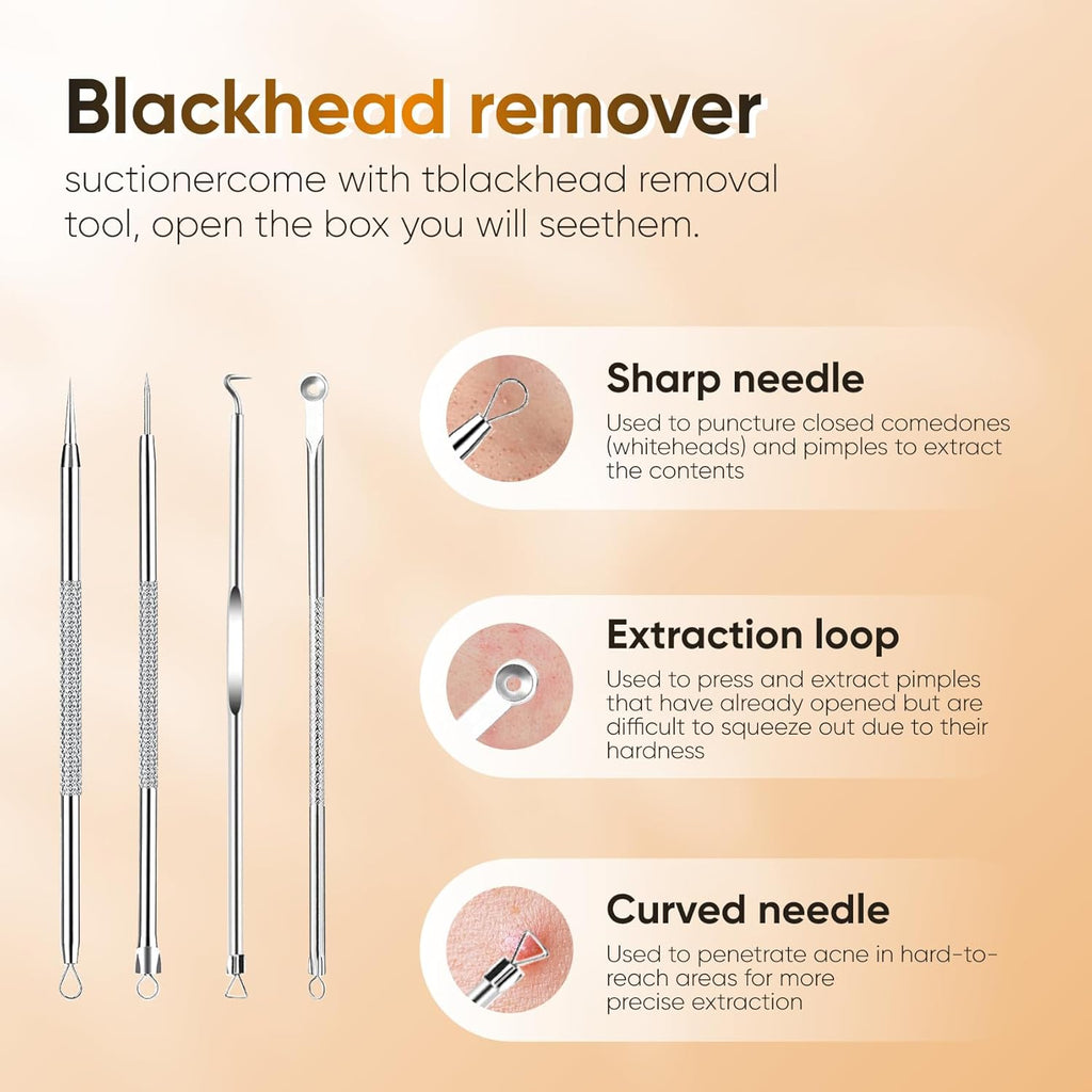 Blackhead Remover Vacuum - Professional Blackhead Extractor for Face with 3 Adjustable Suction Levels, USB Rechargeable Pore Cleaner, and 5 Interchangeable Probes (White)
