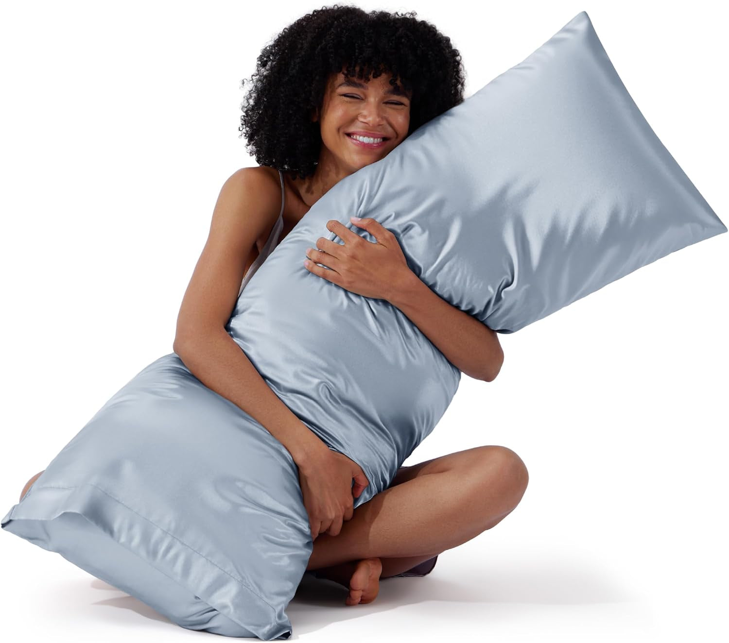 Satin Pillowcase, Similar to Silk Pillow Cases Queen Size Set of 2, Cooling Pillow Case with Envelope Closure, Christmas Room Decor Gifts for Women Men, Silver Grey, 20X30 Inches, 2Pcs