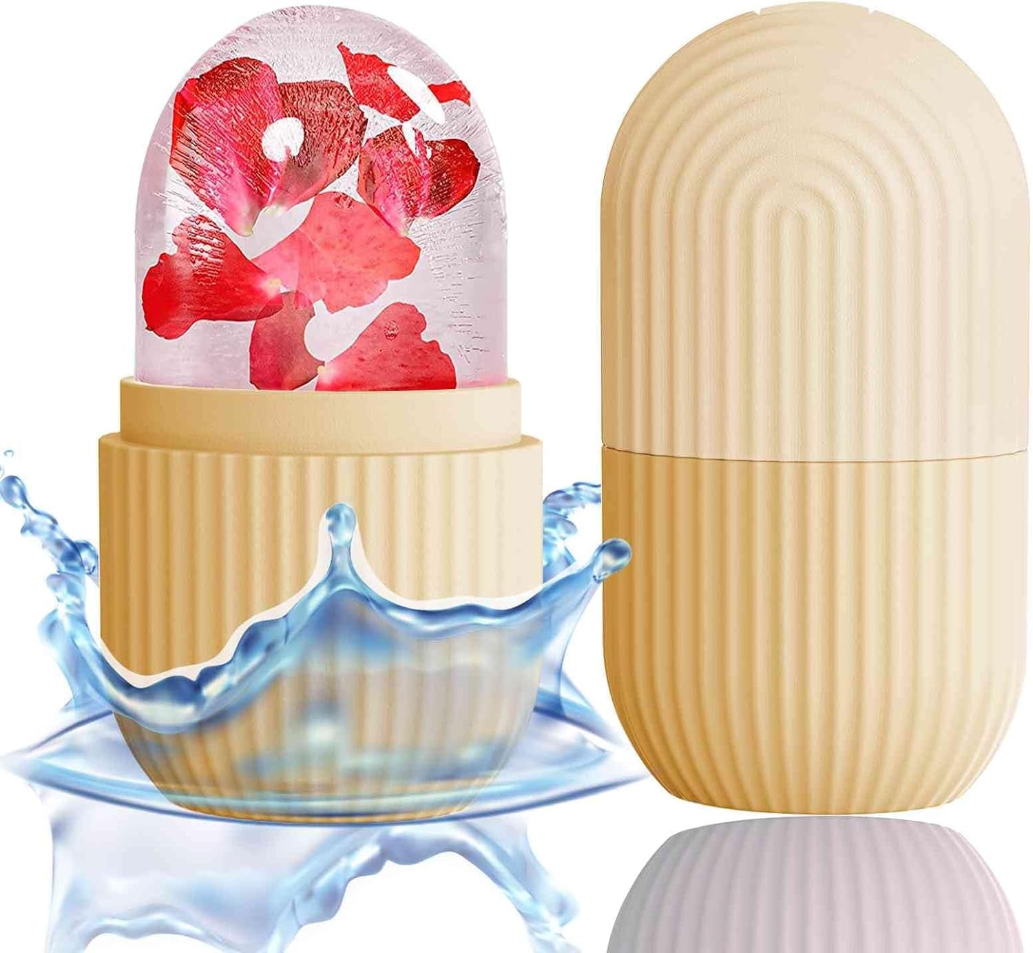 Ice Cube Roller Massager for Face, Eyes and Neck Naturally Conditioning and Skin Care,De-Puff Eye Bags,Reduce Migraine Pain,Reusable Massage Silicone Ice Mold (Pink)
