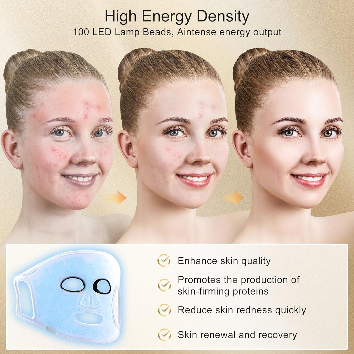 Red Light Therapy for Face, 4 Modes LED Face Mask Infrared Light Therapy with Remote, Portable and Rechargeable Design with Timer Function for Home Use