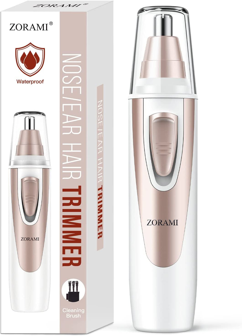 Ear and Nose Hair Trimmer Clipper - 2025 Professional Painless Eyebrow & Facial Hair Trimmer for Men Women, Battery-Operated Trimmer with IPX7 Waterproof, Dual Edge Blades for Easy Cleansing Pink